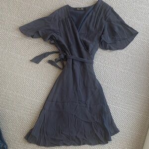 Charcoal Wrap-Front Midi Dress